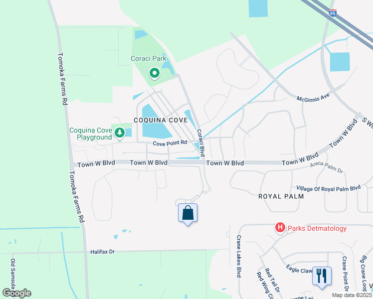 map of restaurants, bars, coffee shops, grocery stores, and more near 1911 Yellowfin Drive in Port Orange