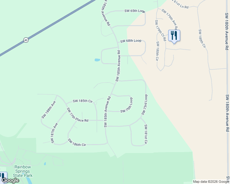 map of restaurants, bars, coffee shops, grocery stores, and more near 18201 Southwest 75th Loop in Dunnellon
