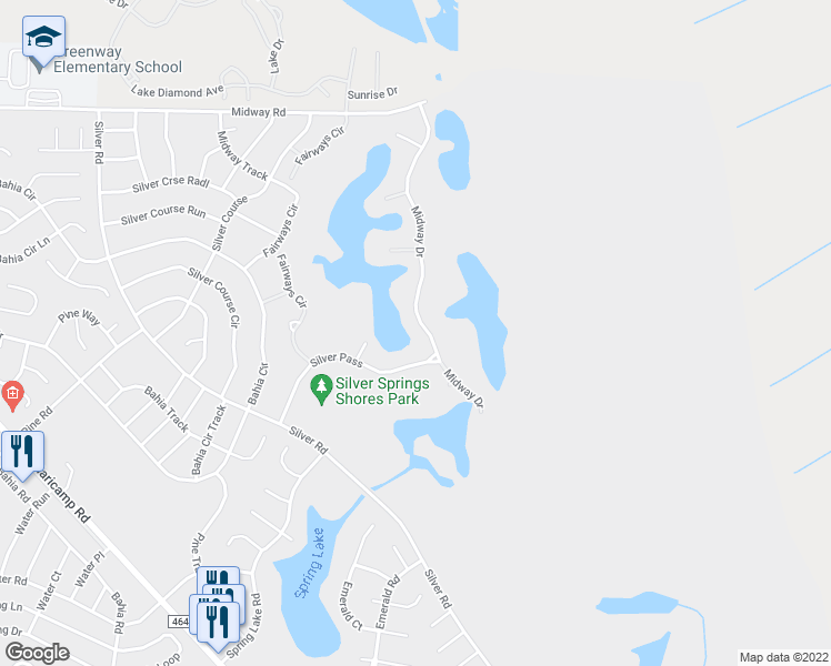 map of restaurants, bars, coffee shops, grocery stores, and more near 665 Midway Drive in Ocala