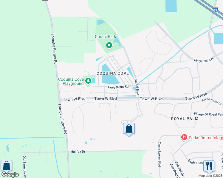 map of restaurants, bars, coffee shops, grocery stores, and more near 1940 Cove Point Road in Port Orange