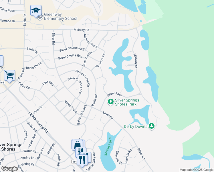 map of restaurants, bars, coffee shops, grocery stores, and more near 610 Fairways Circle in Ocala