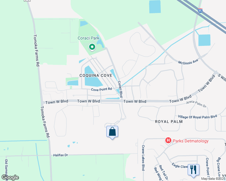 map of restaurants, bars, coffee shops, grocery stores, and more near 1911 Yellowfin Drive in Port Orange