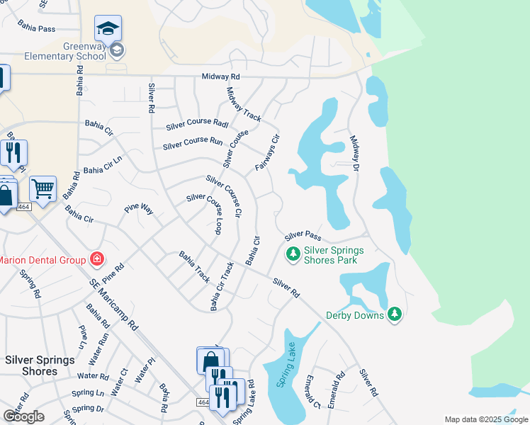 map of restaurants, bars, coffee shops, grocery stores, and more near 565 Fairways Drive in Ocala