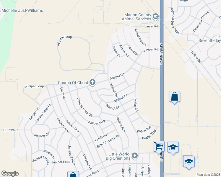 map of restaurants, bars, coffee shops, grocery stores, and more near 20 Walnut Road in Ocala
