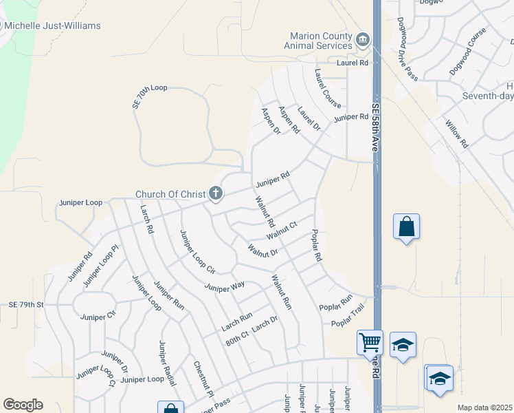 map of restaurants, bars, coffee shops, grocery stores, and more near 123 Walnut Road in Ocala