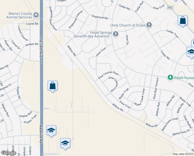 map of restaurants, bars, coffee shops, grocery stores, and more near 135 Pine Course in Ocala