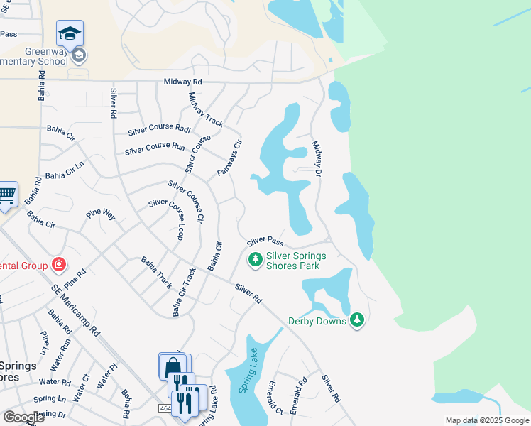 map of restaurants, bars, coffee shops, grocery stores, and more near 576 Fairways Circle in Ocala