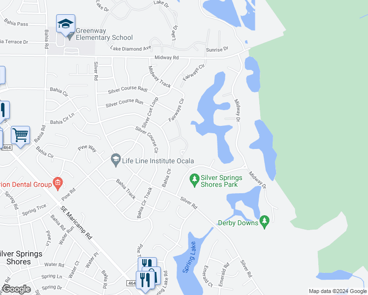 map of restaurants, bars, coffee shops, grocery stores, and more near 559 Fairways Circle in Ocala