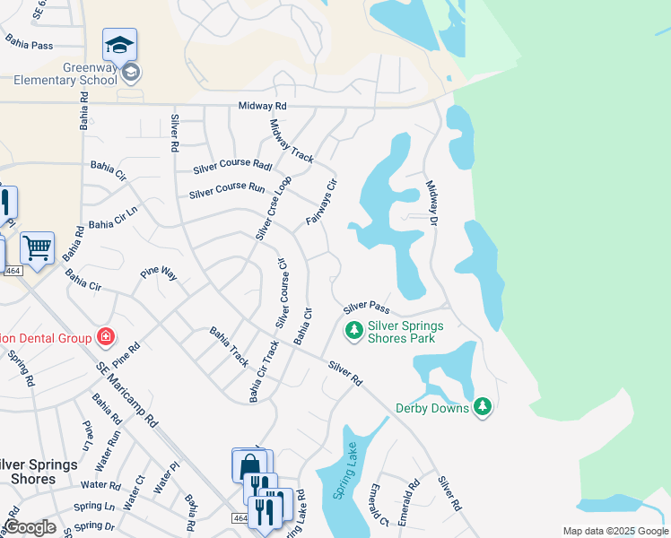 map of restaurants, bars, coffee shops, grocery stores, and more near 539 Fairways Drive in Ocala