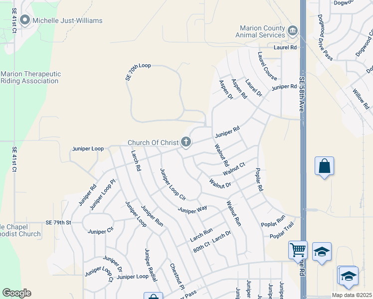 map of restaurants, bars, coffee shops, grocery stores, and more near 7946 Juniper Road in Ocala