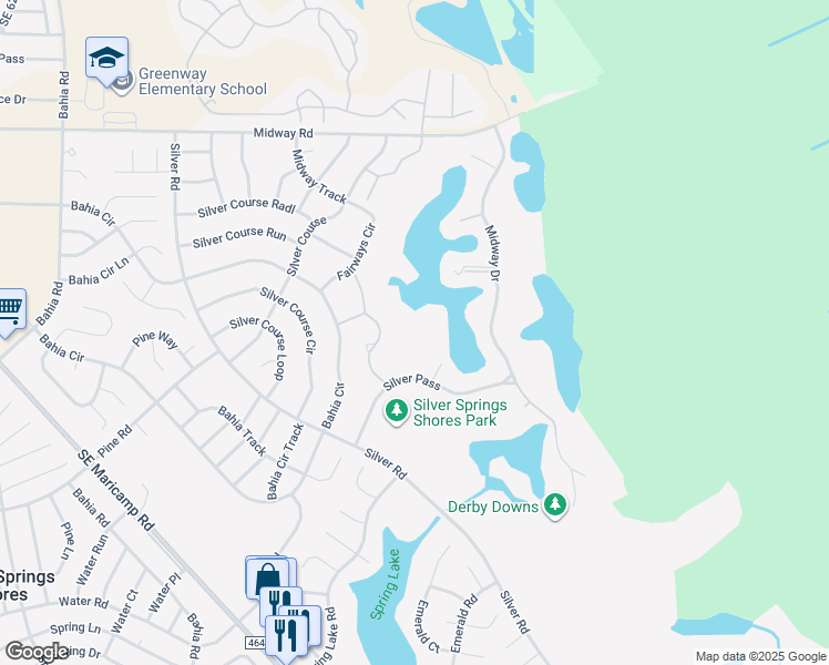 map of restaurants, bars, coffee shops, grocery stores, and more near 584 Fairways Circle in Ocala
