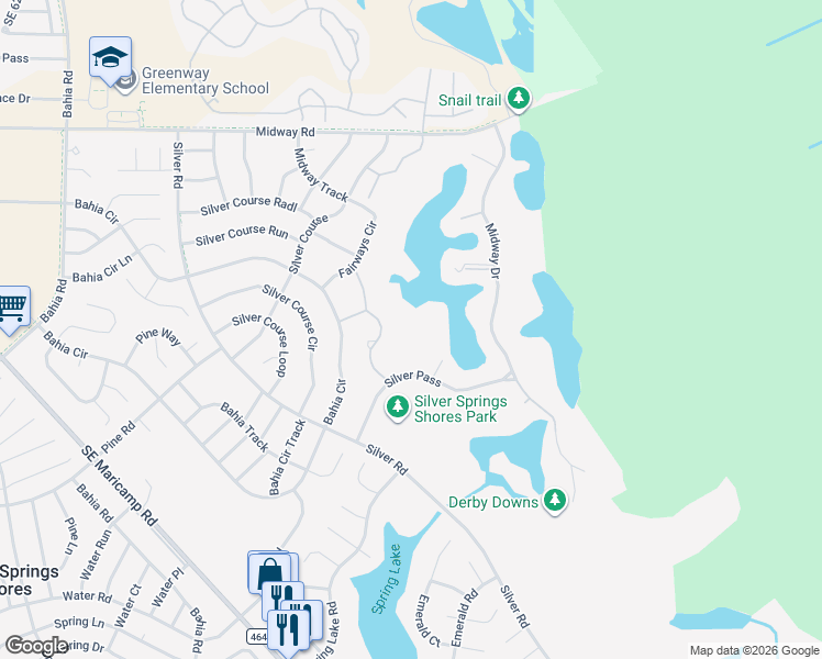 map of restaurants, bars, coffee shops, grocery stores, and more near 576 Fairways Circle in Ocala