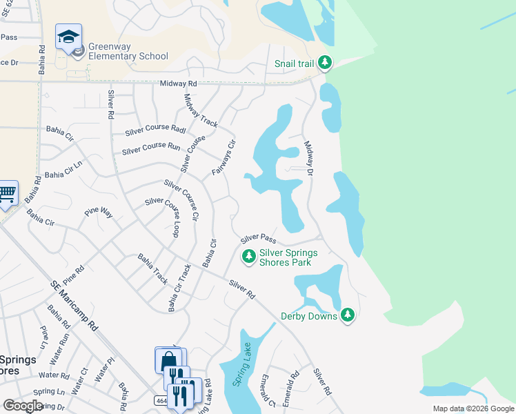 map of restaurants, bars, coffee shops, grocery stores, and more near 576 Fairways Circle in Ocala
