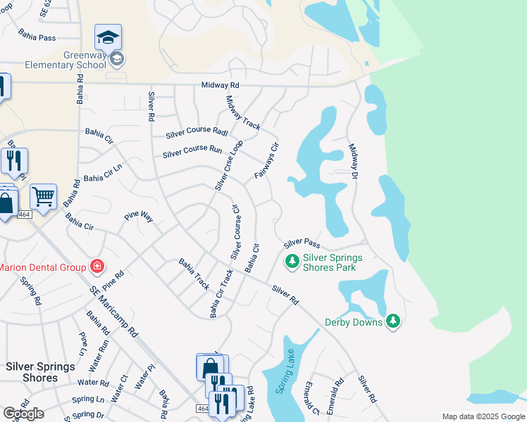 map of restaurants, bars, coffee shops, grocery stores, and more near 539 Fairways Drive in Ocala