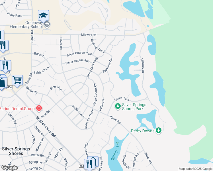 map of restaurants, bars, coffee shops, grocery stores, and more near 539 Fairways Drive in Ocala