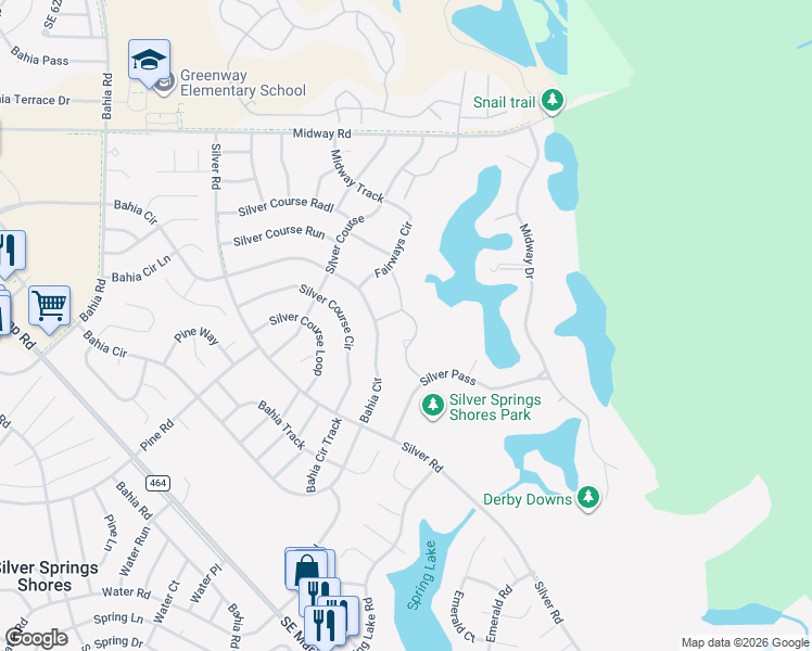 map of restaurants, bars, coffee shops, grocery stores, and more near 547 Fairways Circle in Ocala