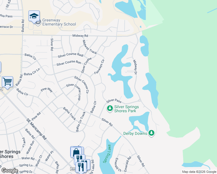 map of restaurants, bars, coffee shops, grocery stores, and more near 576 Fairways Circle in Ocala