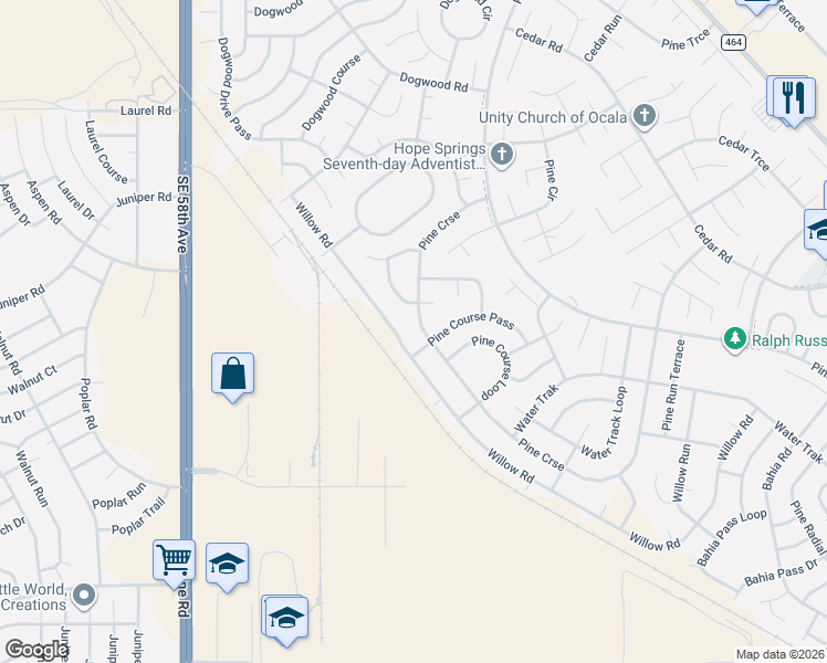 map of restaurants, bars, coffee shops, grocery stores, and more near 6 Pine Course Trce in Ocala
