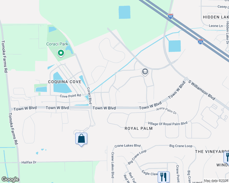 map of restaurants, bars, coffee shops, grocery stores, and more near 5323 Peach Blossom Boulevard in Port Orange