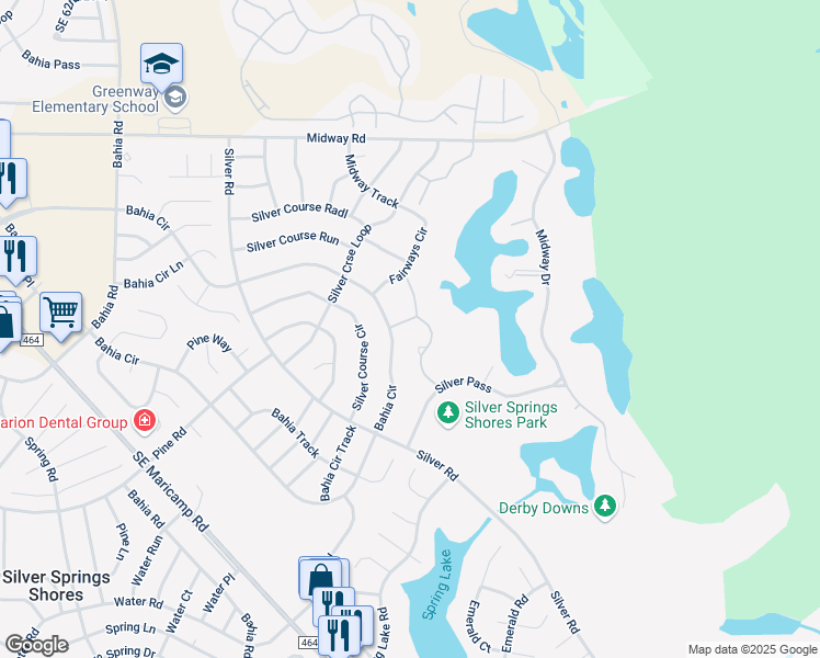 map of restaurants, bars, coffee shops, grocery stores, and more near 539 Fairways Drive in Ocala