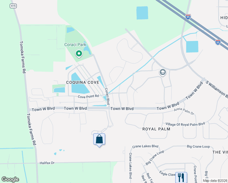 map of restaurants, bars, coffee shops, grocery stores, and more near 5330 Oak Breeze Avenue in Port Orange