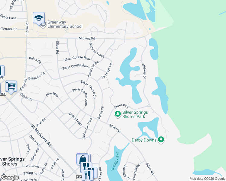 map of restaurants, bars, coffee shops, grocery stores, and more near 824 Fairways Circle in Ocala