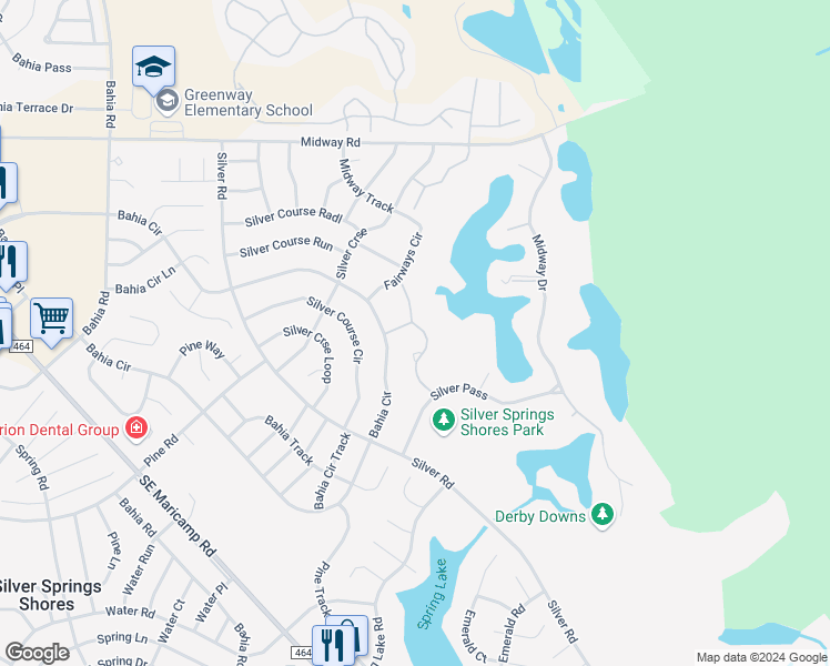 map of restaurants, bars, coffee shops, grocery stores, and more near 539 Fairways Drive in Ocala