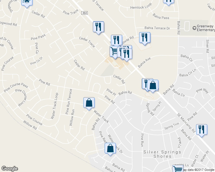 map of restaurants, bars, coffee shops, grocery stores, and more near 12 Cedar Circle in Ocala