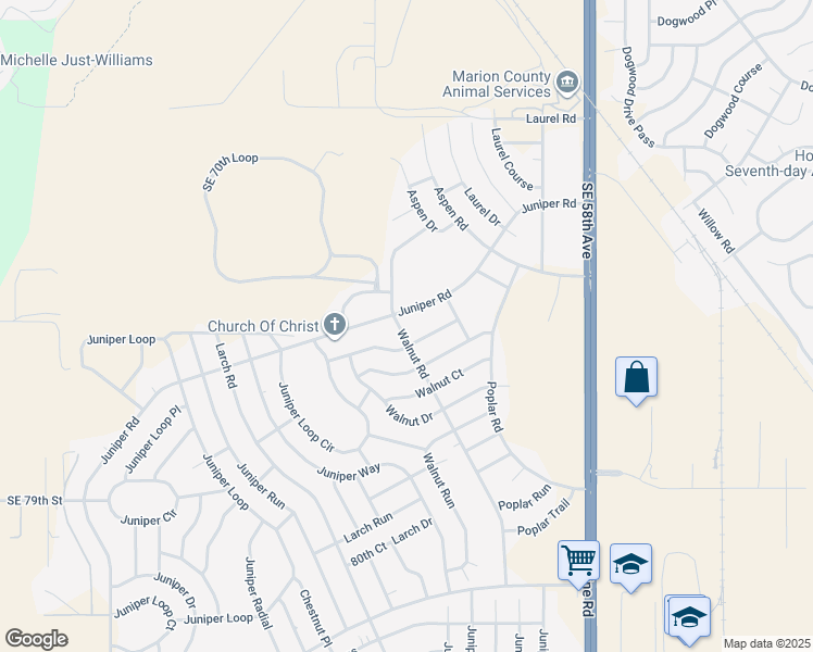 map of restaurants, bars, coffee shops, grocery stores, and more near 123 Walnut Road in Ocala