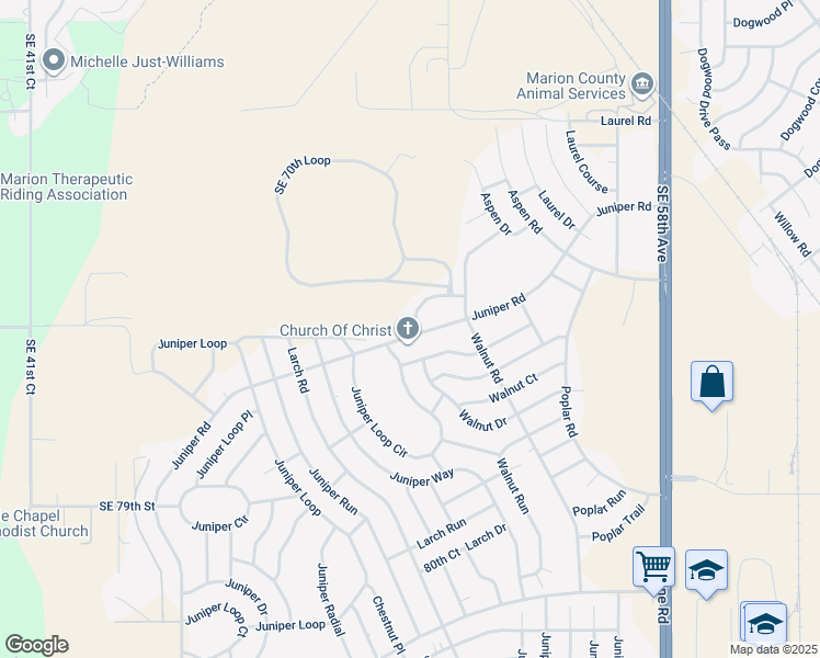 map of restaurants, bars, coffee shops, grocery stores, and more near 7946 Juniper Road in Ocala