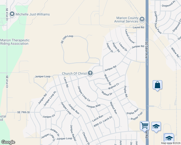 map of restaurants, bars, coffee shops, grocery stores, and more near 7946 Juniper Road in Ocala