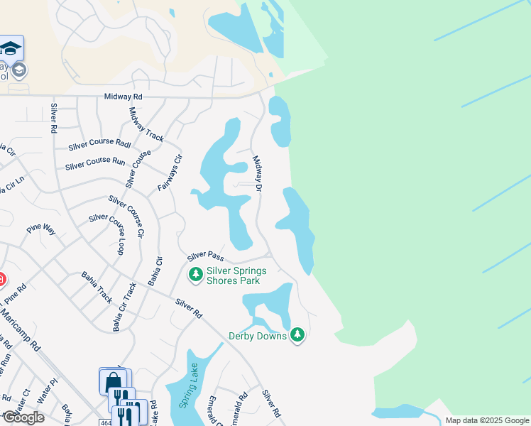 map of restaurants, bars, coffee shops, grocery stores, and more near 626 Midway Drive in Ocala