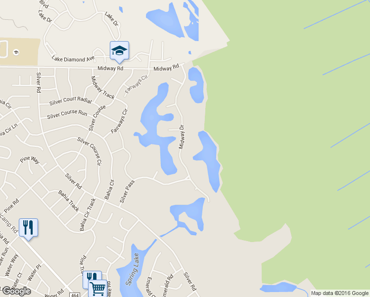 map of restaurants, bars, coffee shops, grocery stores, and more near 628 Midway Drive in Ocala