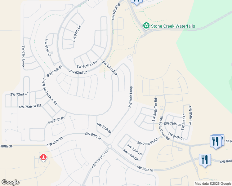 map of restaurants, bars, coffee shops, grocery stores, and more near 9370 Southwest 73rd Street in Ocala