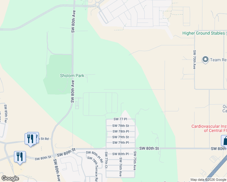 map of restaurants, bars, coffee shops, grocery stores, and more near 7589 Southwest 73rd Street in Ocala