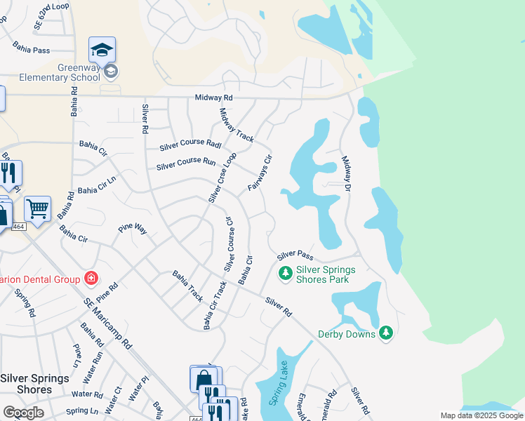 map of restaurants, bars, coffee shops, grocery stores, and more near 539 Fairways Drive in Ocala