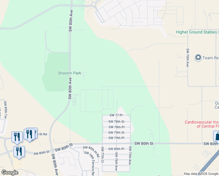 map of restaurants, bars, coffee shops, grocery stores, and more near 7589 Southwest 73rd Street in Ocala