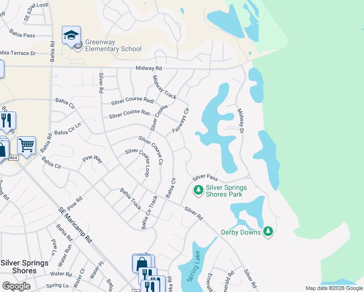map of restaurants, bars, coffee shops, grocery stores, and more near 539 Fairways Drive in Ocala