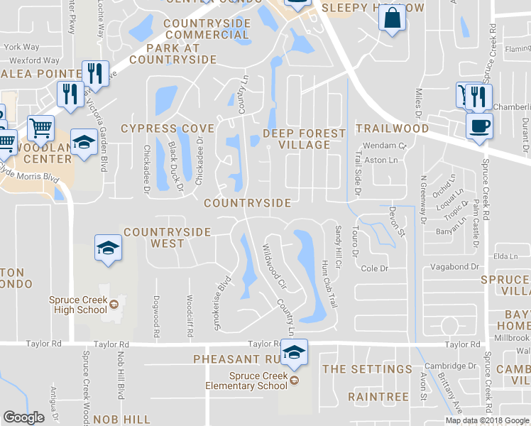 map of restaurants, bars, coffee shops, grocery stores, and more near 809 Smokerise Boulevard in Port Orange