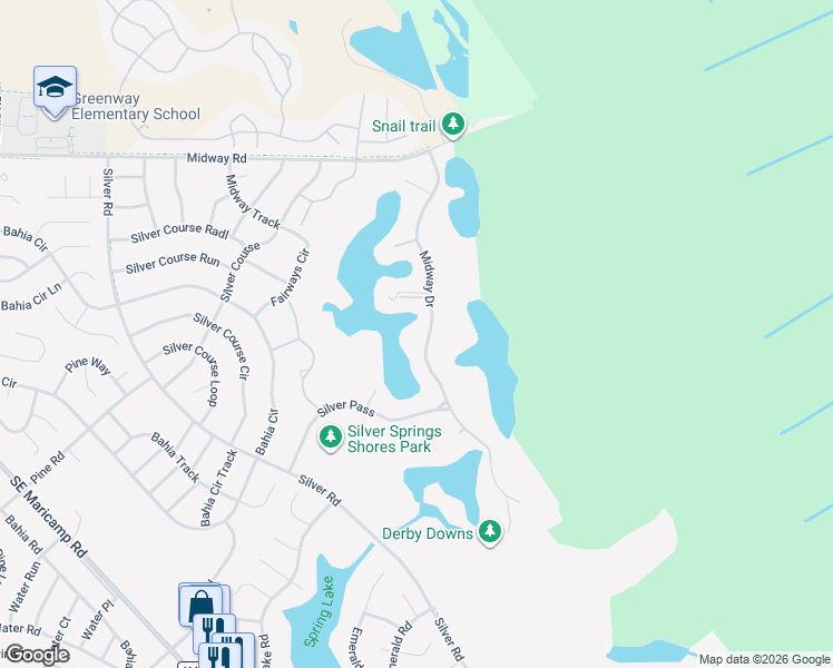 map of restaurants, bars, coffee shops, grocery stores, and more near 635 Midway Drive in Ocala