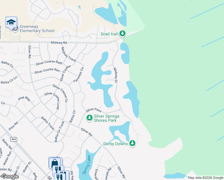 map of restaurants, bars, coffee shops, grocery stores, and more near 635 Midway Drive in Ocala