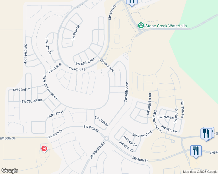 map of restaurants, bars, coffee shops, grocery stores, and more near 9523 Southwest 70th Loop in Ocala