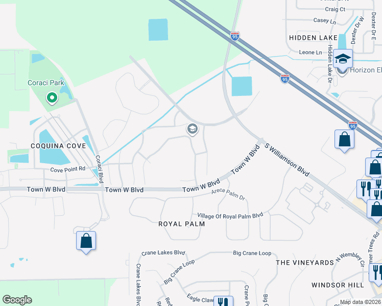 map of restaurants, bars, coffee shops, grocery stores, and more near 5326 Plantation Home Way in Port Orange