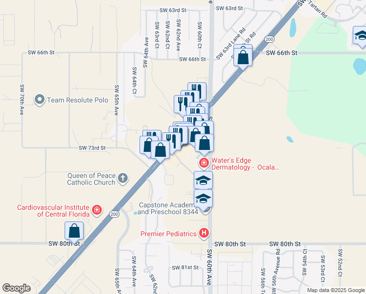 map of restaurants, bars, coffee shops, grocery stores, and more near 6152 Southwest State Road 200 in Ocala