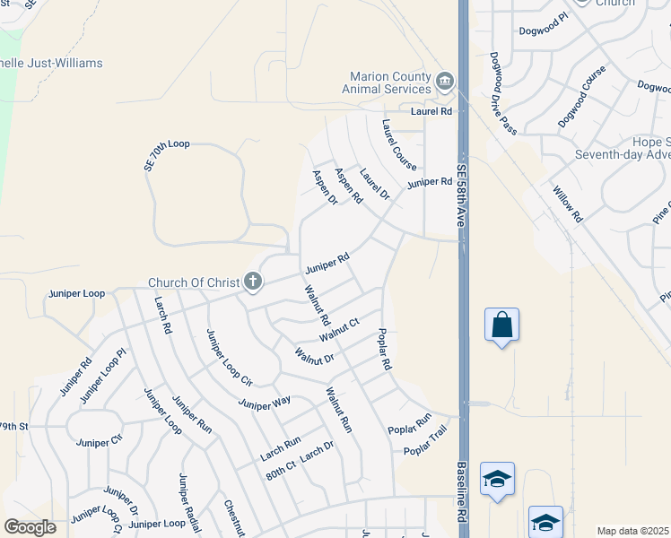 map of restaurants, bars, coffee shops, grocery stores, and more near 7859 Juniper Road in Ocala