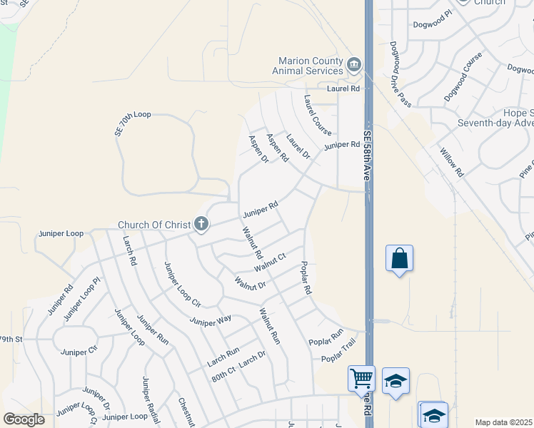 map of restaurants, bars, coffee shops, grocery stores, and more near 7859 Juniper Road in Ocala