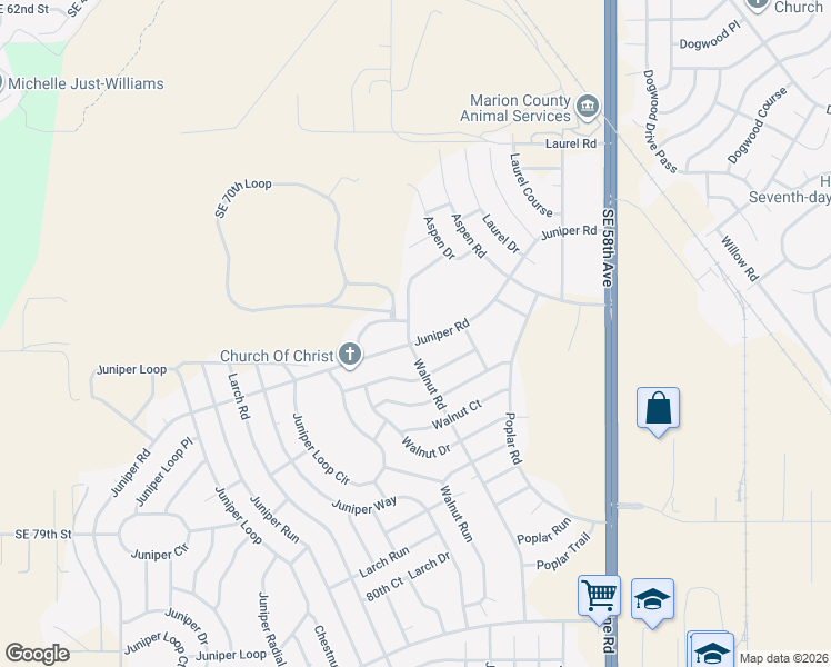 map of restaurants, bars, coffee shops, grocery stores, and more near 123 Walnut Road in Ocala