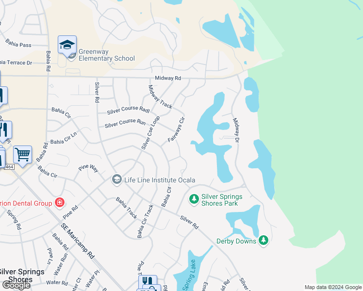map of restaurants, bars, coffee shops, grocery stores, and more near 510 Fairways Circle in Ocala