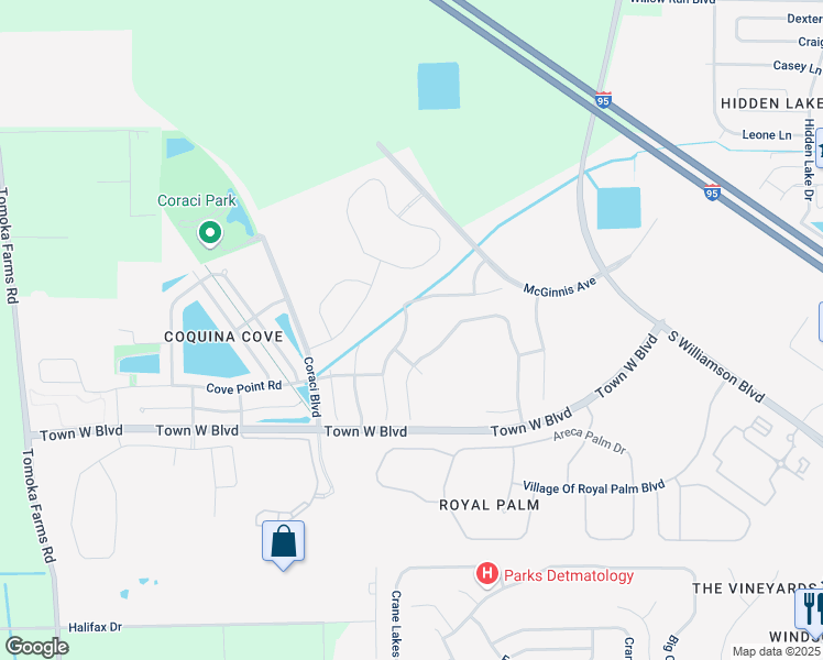 map of restaurants, bars, coffee shops, grocery stores, and more near 5304 Peach Blossom Boulevard in Port Orange