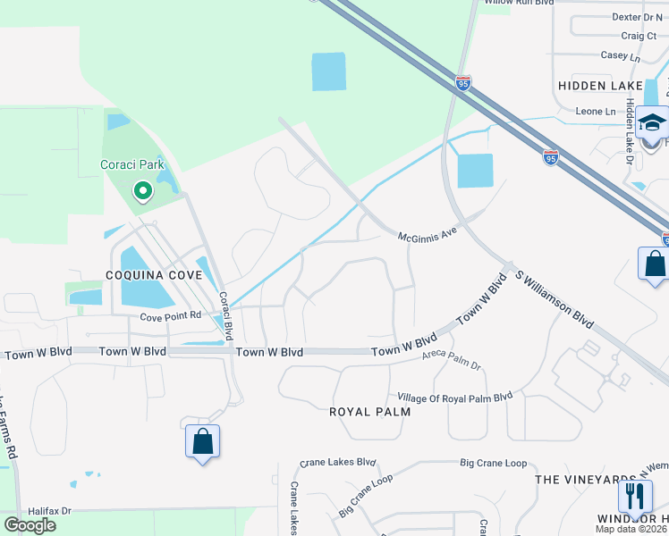 map of restaurants, bars, coffee shops, grocery stores, and more near 5279 Plantation Home Way in Port Orange